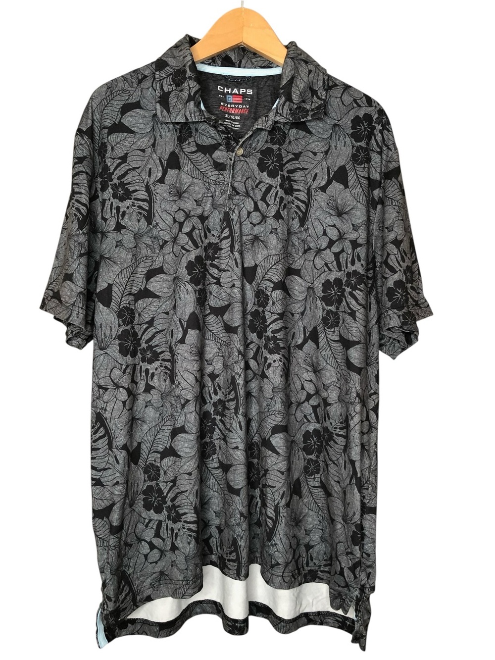 Chaps Performance Polo Shirt Tropical Floral Grey Black Golf Casual Men's XL